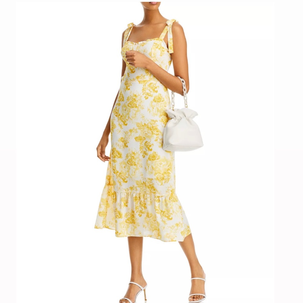 Aqua Bloomingdale’s Yellow & White Floral Midi Summer… Gem